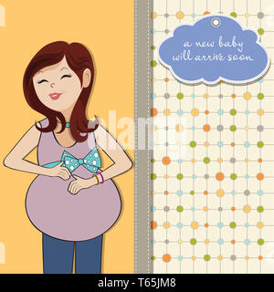 Happy pregnant woman, carte de douche de bébé Banque D'Images