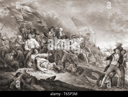 La mort du général Warren à la Bataille de Bunker Hill. Gravure du xixe siècle après une peinture du 18ème siècle par John Trumbull. Banque D'Images