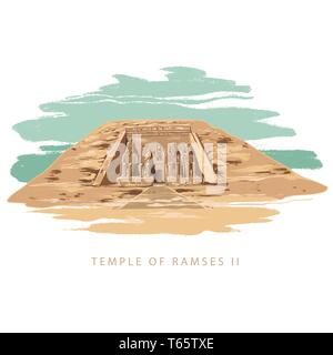 Vector illustration colorée le grand temple de Ramsès 2 à la main en arrière-plan blanc. Illustration de Vecteur