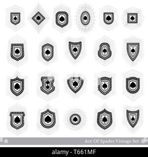 Vector set avec piques dans différentes formes avec rayons sur blanc pour carte ou de t-shirts imprimés Illustration de Vecteur