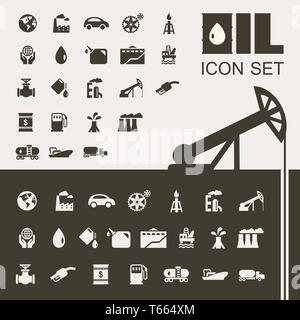 Industrie pétrolière Télévision Icon Set Banque D'Images