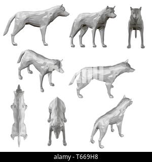 Définir avec le coyote dans différentes positions. Coyote polygonale en gris. 3D. Vector illustration Illustration de Vecteur