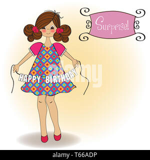 Cute little girl vous souhaiter joyeux anniversaire Banque D'Images