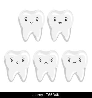 Ensemble de dents mignonnes avec différentes expressions du visage. Illustration de Vecteur