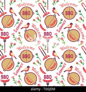 Télévision hand drawn seamless pattern icônes barbecue Illustration de Vecteur