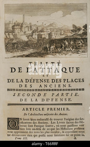 L'histoire par Polybe. Le volume III. Édition française traduit du grec par Dom Vincent Thuillier. Commentaires de la science militaire enrichi de notes historiques et critiques par M. De Folard. Paris, chez Pierre Gandouin, Julien-Michel Gandouin, Pierre-François Giffart et Nicolas-Pierre Armand, 1728. Traité de l'attaque et la défense d'endroits dans l'ancien âge. Deuxième partie de la défense. Banque D'Images