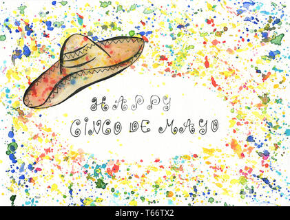 Illustration de Cinco de Mayo avec sombrero et lettrage main Banque D'Images