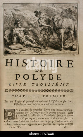 L'histoire par Polybe. Volume IV. Édition française traduit du grec par Dom Vincent Thuillier. Commentaires de la science militaire enrichi de notes historiques et critiques par M. De Folard. Paris, chez Pierre Gandouin, Julien-Michel Gandouin, Pierre-François Giffart et Nicolas-Pierre Armand, 1728. Livre III. Chapitre I. Banque D'Images