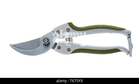 Sécateur de jardin isolé sur un fond blanc. Clos Banque D'Images