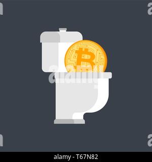 En Bitcoin toilettes. Cryptocurrency drop down. Déclin du marché du BTC Concept Illustration de Vecteur