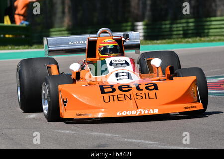 Imola, 27 avril 2019 Historique : F1 March-Cosworth 751 ex 1976 Peterson - Brambilla conduit par inconnu en action au cours de Minardi jour Historique 2019 Banque D'Images