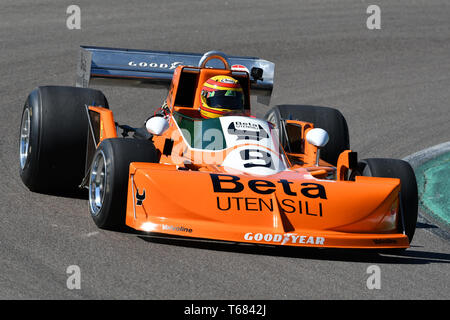 Imola, 27 avril 2019 Historique : F1 March-Cosworth 751 ex 1976 Peterson - Brambilla conduit par inconnu en action au cours de Minardi jour Historique 2019 Banque D'Images