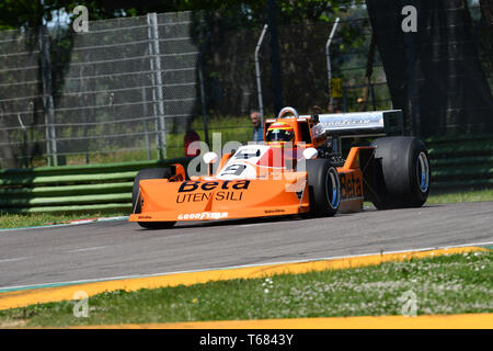 Imola, 27 avril 2019 Historique : F1 March-Cosworth 751 ex 1976 Peterson - Brambilla conduit par inconnu en action au cours de Minardi jour Historique 2019 Banque D'Images