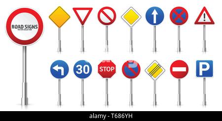 La route les panneaux de signalisation routière. Le contrôle de la circulation et l'utilisation de voie. Arrêter et le rendement. Vector illustration. Illustration de Vecteur