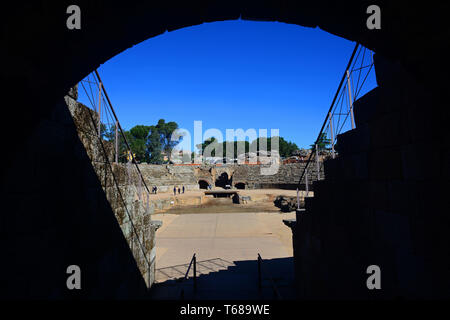 L'Amphithéâtre de Mérida (Amphithéâtre de Merida) est un amphithéâtre romain situé dans la colonie romaine de Emerita Augusta, l'actuelle Mérida, Banque D'Images