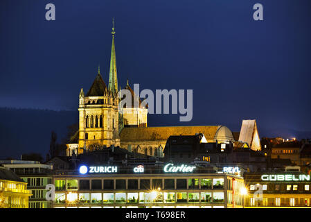La ville de Genève sommaire avec la Cathédrale St Pierre Banque D'Images