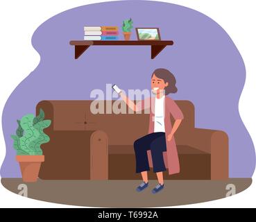 Personne assise millénaire dans la table à l'aide sociale à l'intérieur vestprocrastination smartphone média frame vector illustration graphic design Illustration de Vecteur