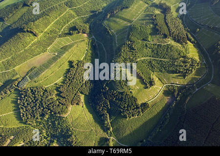 Vue aérienne d'un paysage en été, Eslohe, Sauerland, Rhénanie du Nord-Westphalie, Allemagne, Europe Banque D'Images