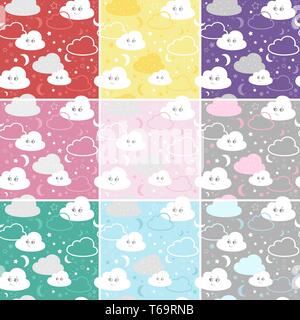 Vector illustration parfaite de bébé motif. définir les enfants avec motif transparent nuages mignon, étoiles. Illustration de Vecteur