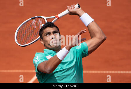 Munich, Allemagne. Apr 30, 2019. Tennis : ATP-Tour - Munich, seul, les hommes, 1er tour : Monteiro (Brésil) - Struff (Allemagne). Thiago Monteiro en action. Crédit : Sven Hoppe/dpa/Alamy Live News Banque D'Images