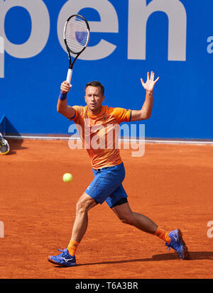 Munich, Allemagne. Apr 30, 2019. De COMMENTAIRES (GER) en action dans son match contre Andreas Seppi (ITA). Commentaires a gagné 6-4, 7-5 au BMW International Open de tennis par UTF, l'ATP à Munich, le 30 avril 2019. Crédit : Peter Schatz/Alamy Live News Banque D'Images