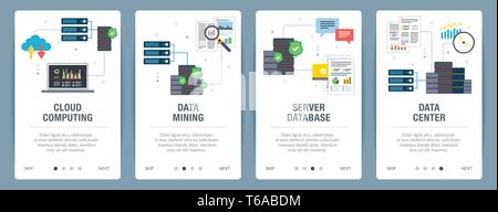 Vector set de bannières web vertical avec le cloud computing, data mining, base de données du serveur et centre de données. Vector Modèle de page pour un site web et mobile Illustration de Vecteur