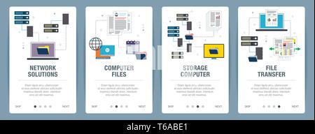 Vector set de bannières web vertical avec Network Solutions, fichiers informatiques, de stockage et de transfert de fichiers de l'ordinateur. Vector Modèle de page pour le site web et Illustration de Vecteur