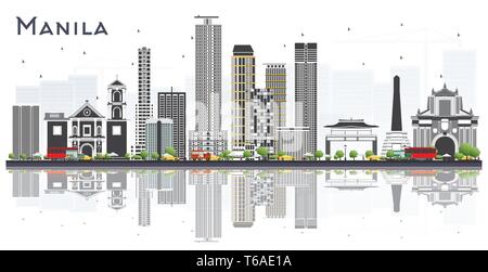 Manille Philippines Ville avec des bâtiments gris isolé sur blanc. Vector Illustration. Les voyages d'affaires et tourisme Concept. Illustration de Vecteur
