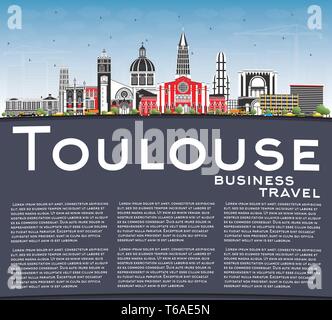 Toulouse France Ville avec des bâtiments, de couleur bleu ciel et l'espace de copie. Vector Illustration. Les voyages d'affaires et de concept. Illustration de Vecteur