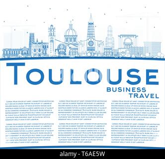 Contours Toulouse France Ville Bâtiments bleu avec copie et l'espace. Vector Illustration. Les voyages d'affaires et le concept avec l'architecture historique. Illustration de Vecteur