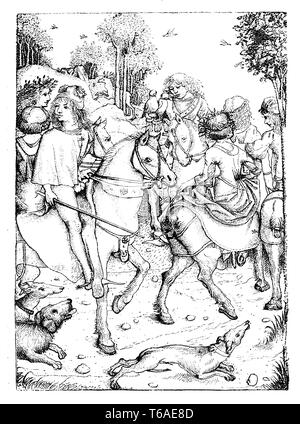 L'équitation nobles à chasser. Après la gravure sur cuivre de la soi-disant 'Master of 1480', 1893 Banque D'Images