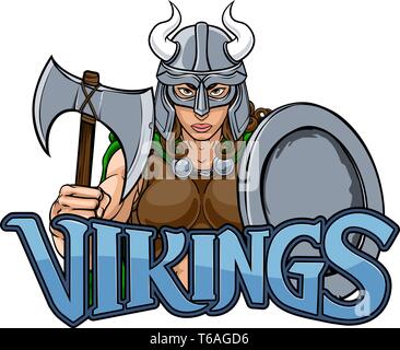 Femme Viking Guerrier Gladiateur mascotte de l'équipe Femme Illustration de Vecteur