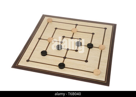 Jeu de dames sur une vieille planche de bois Banque D'Images