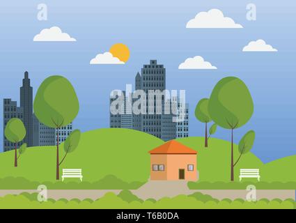 La ville et la nature fond vecteur design plat Illustration de Vecteur