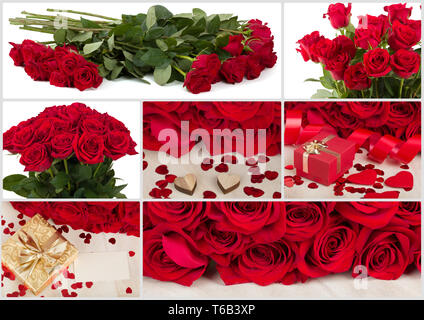 Collection de roses rouges saint valentin douce et coeur Banque D'Images