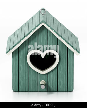 Maison d'oiseau avec porte en forme de coeur. 3D illustration. Banque D'Images