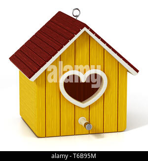 Maison d'oiseau avec porte en forme de coeur. 3D illustration. Banque D'Images