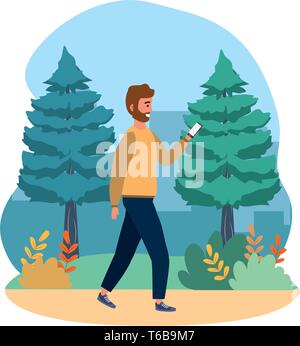 Personne tenue élégante millénaire à l'aide de sms smartphone barbu conversation vector illustration graphic design Illustration de Vecteur