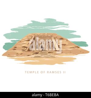 Le Grand Temple à Abou Simbel, Egypte. Vector illustration colorée le grand temple de Ramsès 2 à la main en arrière-plan blanc. Illustration de Vecteur