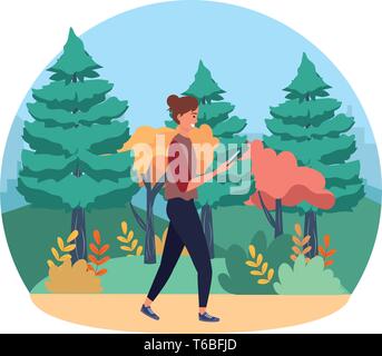 Personne tenue élégante millénaire smartphone à l'aide de sms conversation nature background frame ronde arbres arbustes vector illustration graphic design Illustration de Vecteur