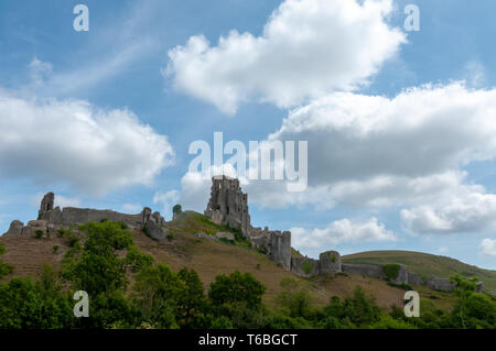 Vue sur les ruines du château de Corfe, Wareham, Wiltshire, England, UK Banque D'Images