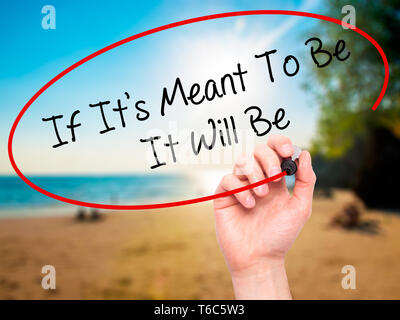 Man main écrit s'il est destiné à être ce sera avec marqueur noir sur l'écran visuel. Banque D'Images
