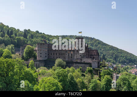 Voyage, Allemagne, Heidelberg, Bade-Wurtemberg, Schlossgarten, 30 avril. Vue sur le château. Banque D'Images