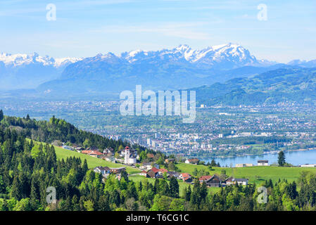 Vue impressionnante à Bregenz et vallée du Rhin à l'est du lac de Constance Banque D'Images