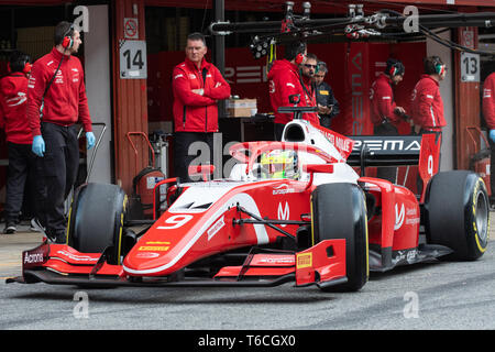 Barcelone, Espagne, le 5 mars 2019 - Mick Schumacher de l'Allemagne avec 9 courses de Prema - au cours de la 1re journée de Championnat F2 2019 Test d'avant saison sur le circuit de Catalun Banque D'Images