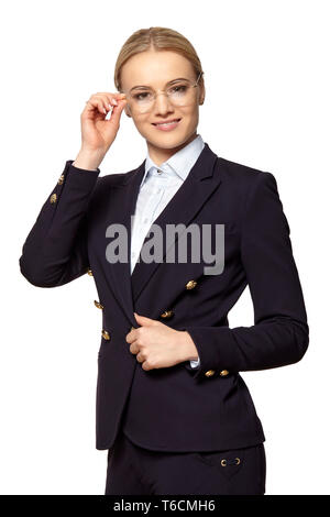 Studio shot of beautiful young businesswoman looking at l'appareil photo. Banque D'Images