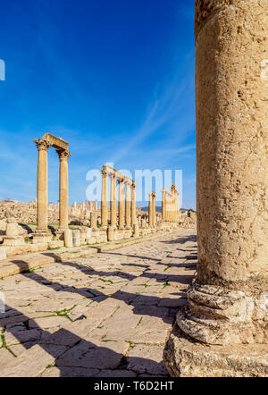 La rue à colonnade ou Cardo, Jerash, Jordanie, gouvernorat de Jerash Banque D'Images