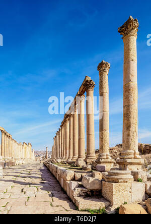 La rue à colonnade ou Cardo, Jerash, Jordanie, gouvernorat de Jerash Banque D'Images