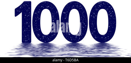 Chiffre 1000, un millier d'étoiles, la texture sky imitation, reflétée sur la surface de l'eau, isolé sur blanc, 3D render Banque D'Images