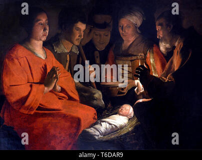 L'Adoration des bergers - Adoration des bergers 1645 par Georges de LA TOUR 1593 - 1652, France, Français, Banque D'Images